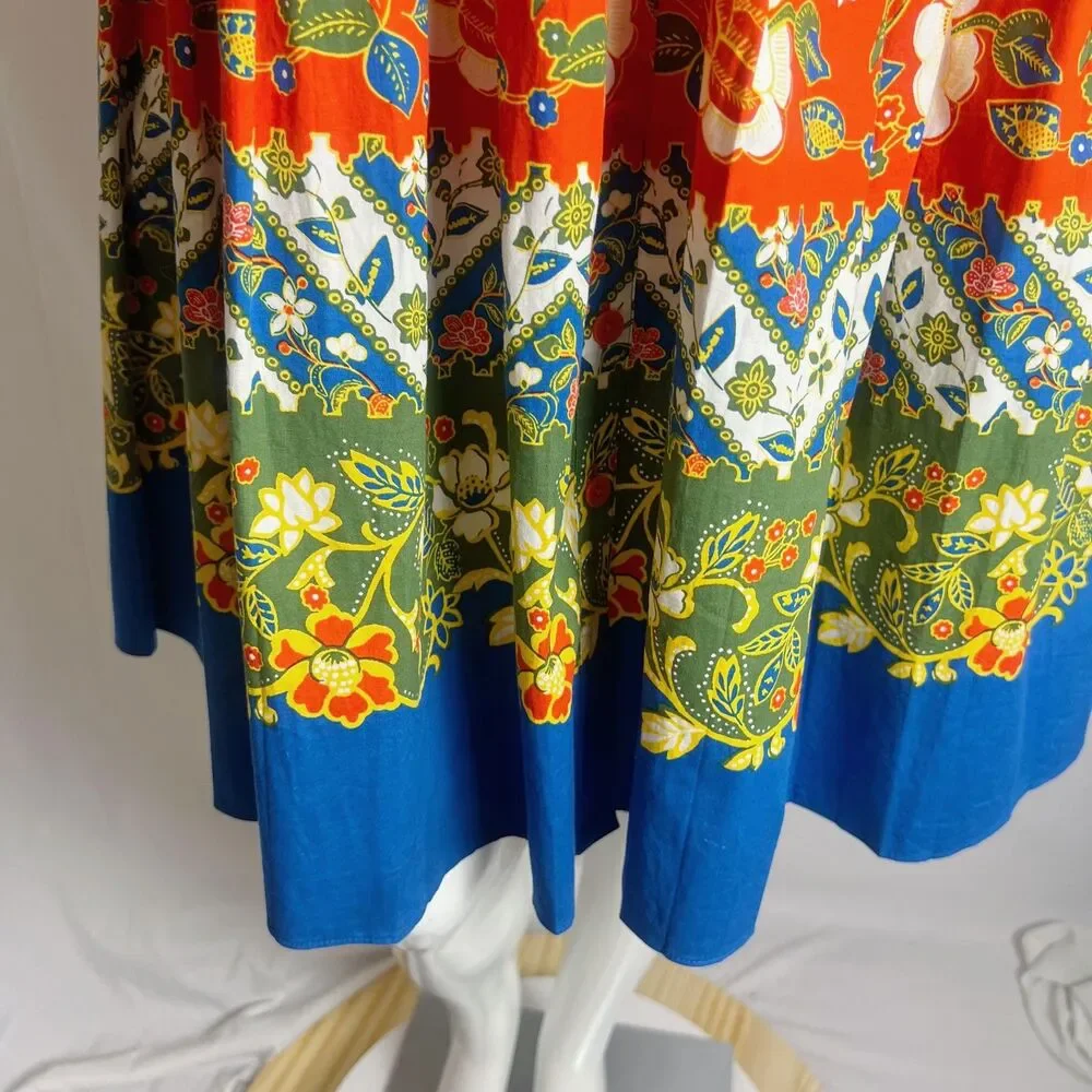 Tory Burch Fernanda Samba Batik Tomato Red Floral Summer Dress Size 4